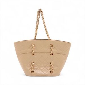 Authentic CHANEL bucket beige Lambskin quilted shoulder bag
